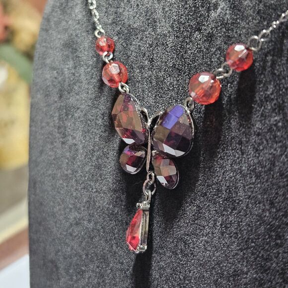 **Sale** 1928 Black Red Y Style Butterfly Necklace 15.5 To 18.5" - Picture 5 of 13